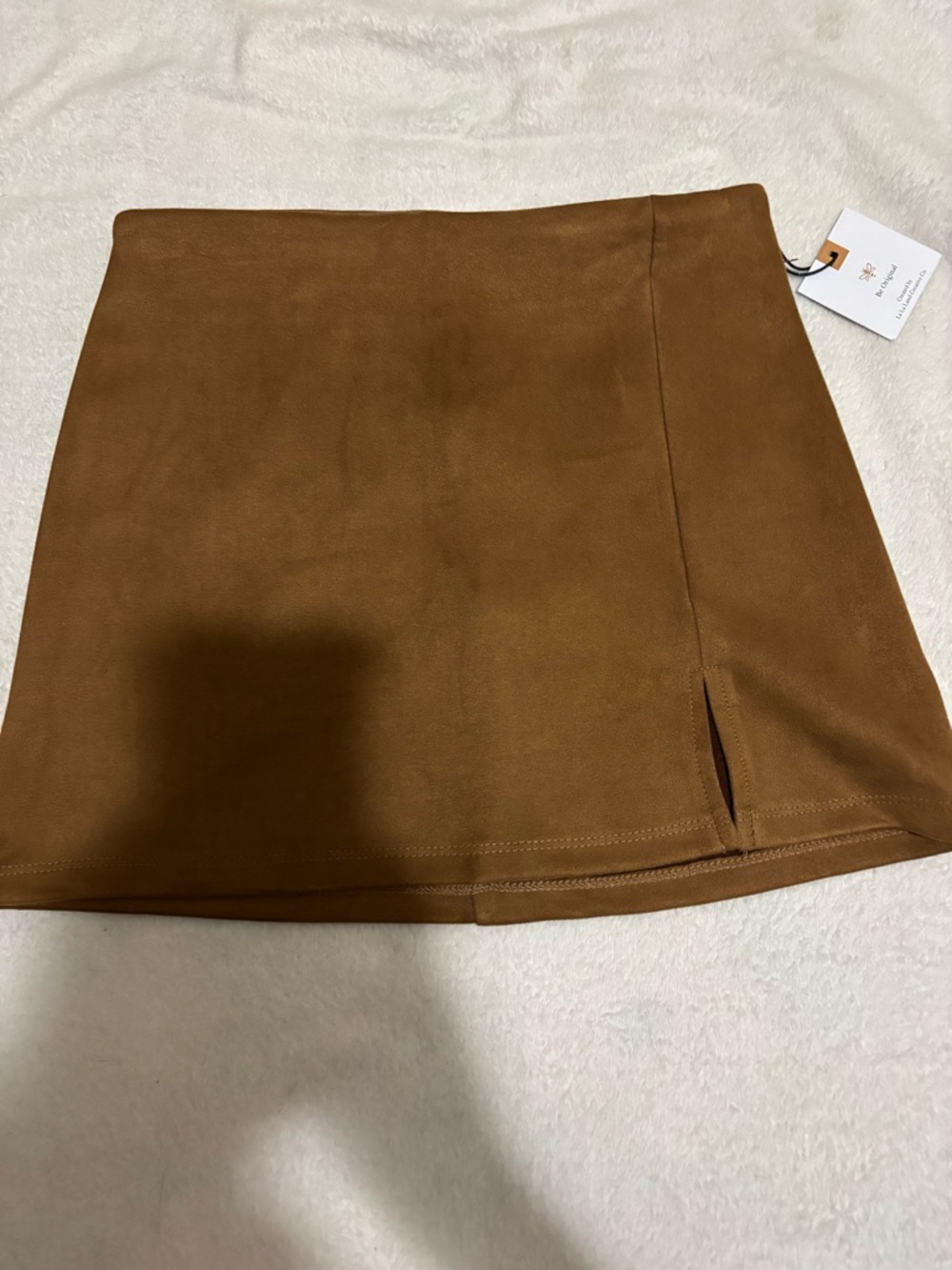 Girls' Brown Faux-Suede Mini Skirt with Front Slit